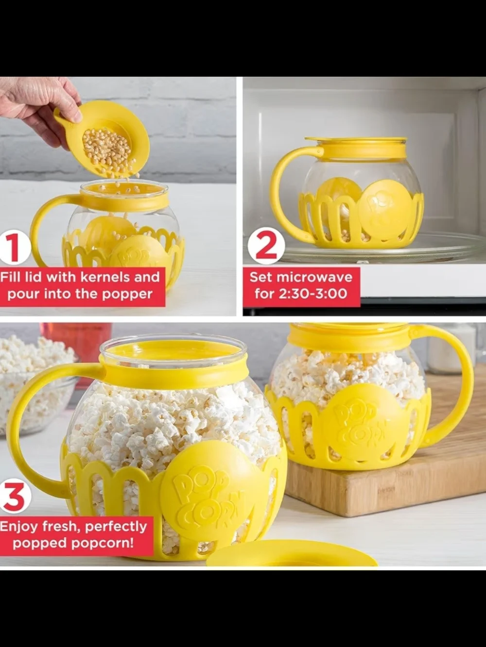 Ecolution 1.5 Qt Glass Microwave  Popcorn Popper